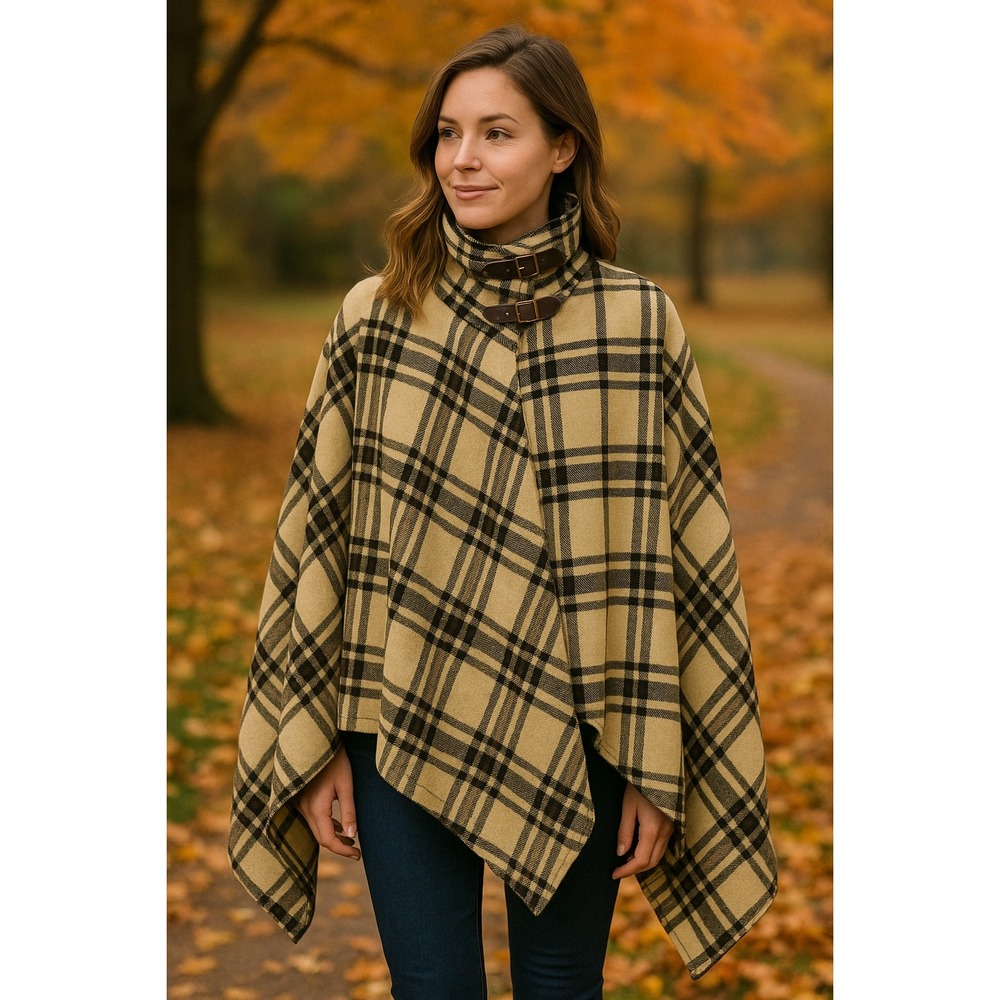 Ralph Lauren Coll Purple Label Angora Cashmere Wool Plaid Cape Poncho Shawl OS